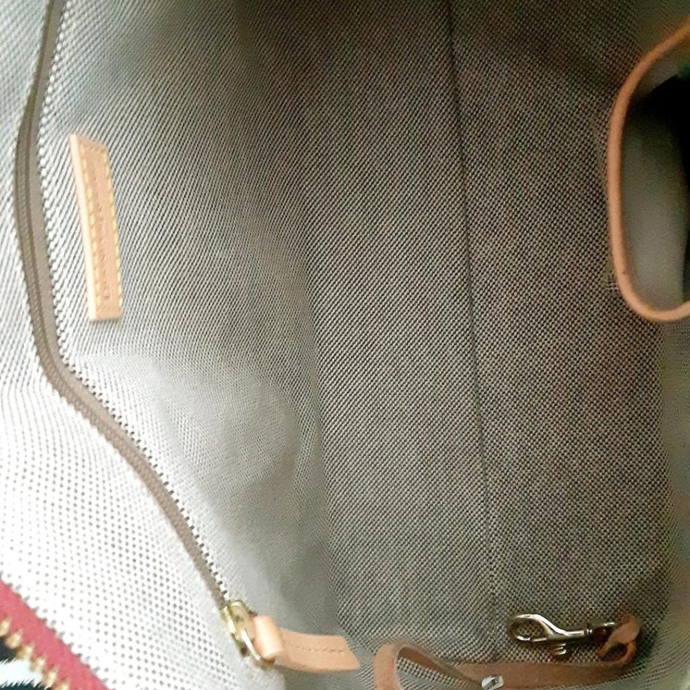 Red Logo-Print Satchel with Tan Trim and Double Handles, No Strap ! - Picture 13 of 16